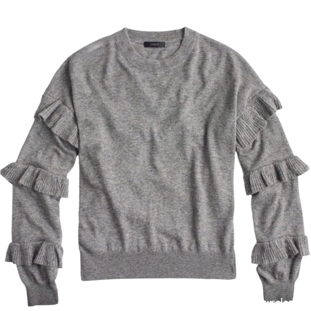 J. CREW RUFFLED SLEEVE WOOL BLEND SWEATER SIZE S